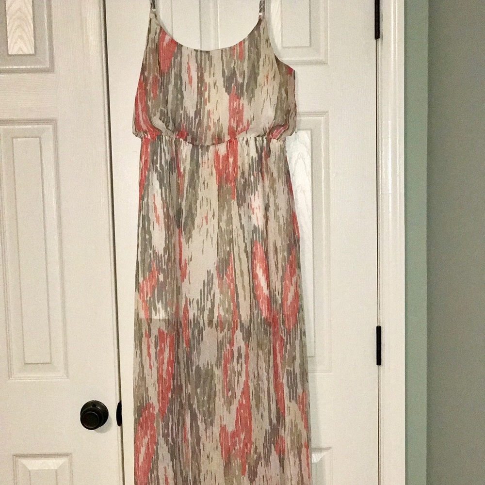 Grey pink and white striped maxi dress